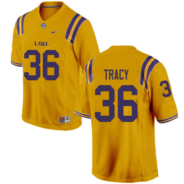 Men #36 Cole Tracy LSU Tigers College Football Jerseys Sale-Gold